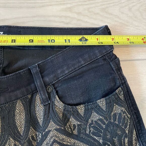 7 For All Mankind‎ 29 Black and Gold Brocade Skinny Leg Jeans Festive Boho Artsy - Picture 7 of 11